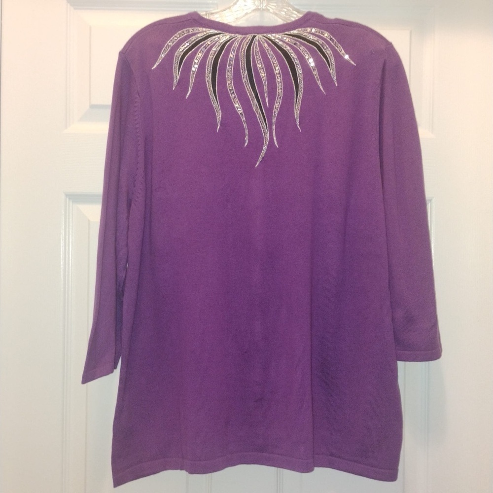 NWT Bob Mackie Beaded Sequin Glitz Cardigan Sweater Purple Size 1X - Picture 3 of 6